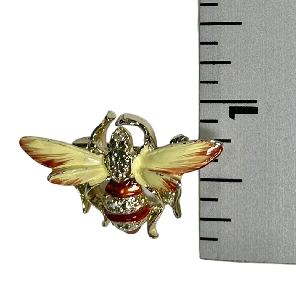 Vintage Gold Bee Brooch Rhinestone Enamel Insect Pin Cottagecore Whimsical